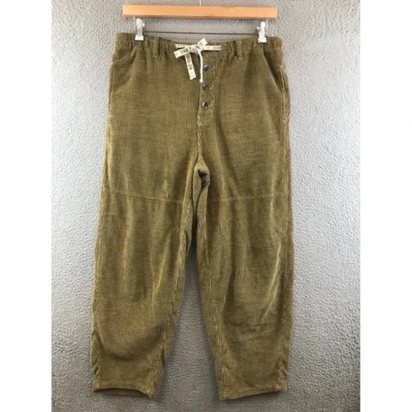 We The Free Corduroy Button Fly Cropped Pants Women's Medium Olive Green Casual - Picture 1 of 6